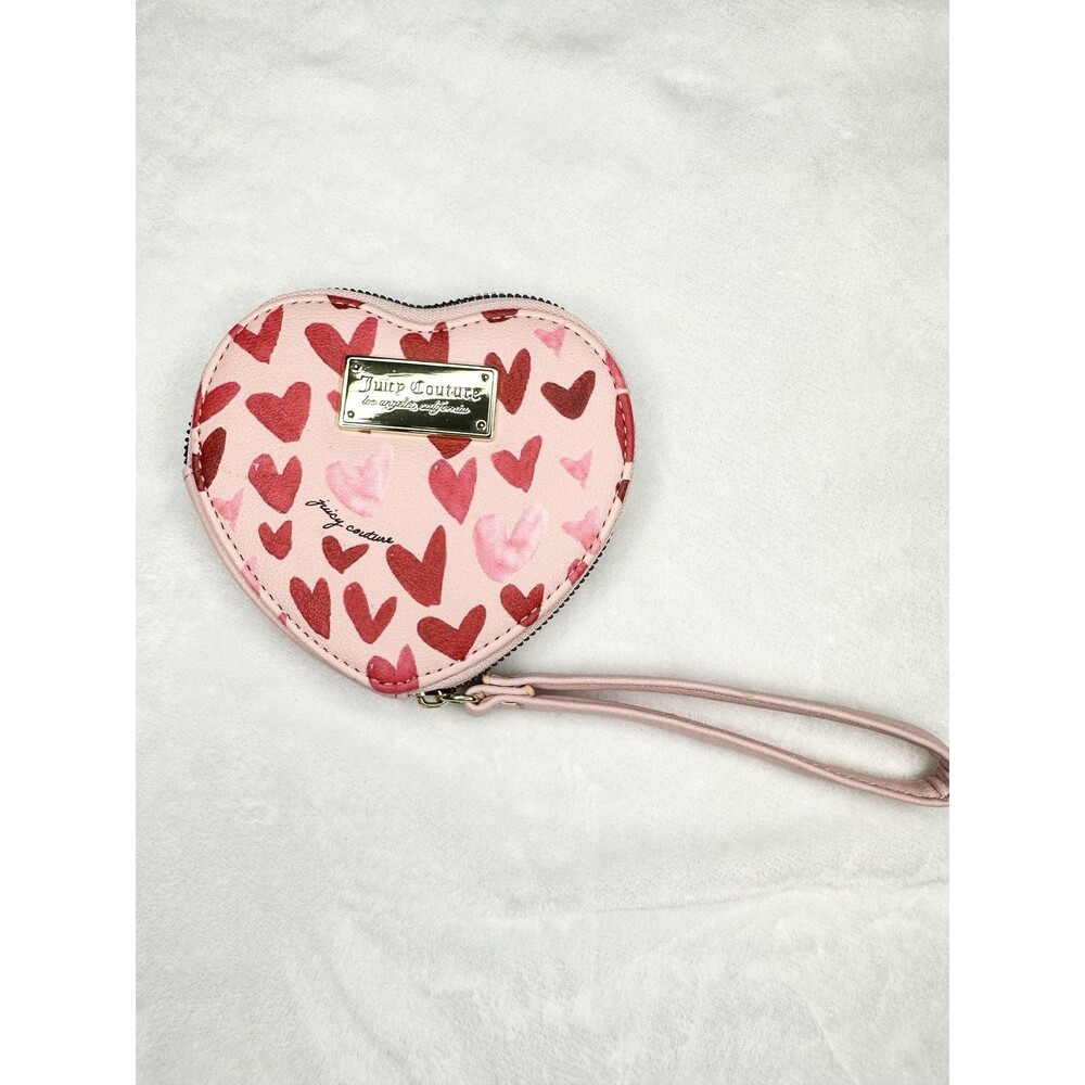 Juicy Couture Heart Wristlet Coin Purse Wallet Pink Red Hearts Zip Around Pouch